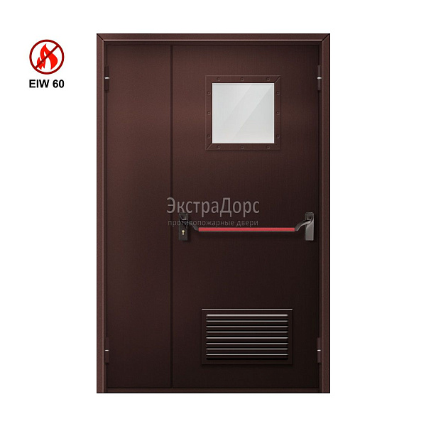 Противопожарная дверь с решёткой EIW 60 ДОП-EIW-60 ДП50 полуторная остекленная с антипаникой в Дзержинском  купить