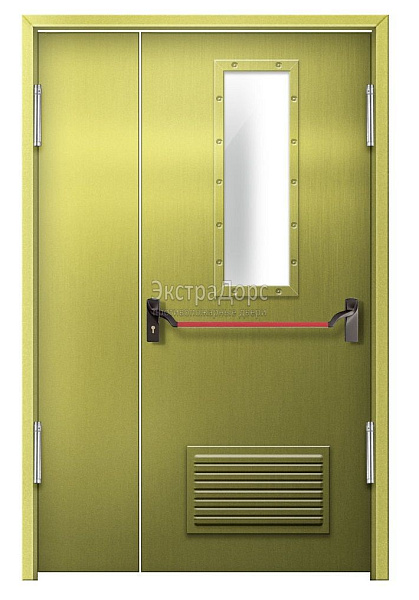 Противопожарная дверь EI 60 дымогазонепроницаемая стальная со стеклом, антипаникой и решеткой в Дзержинском  купить