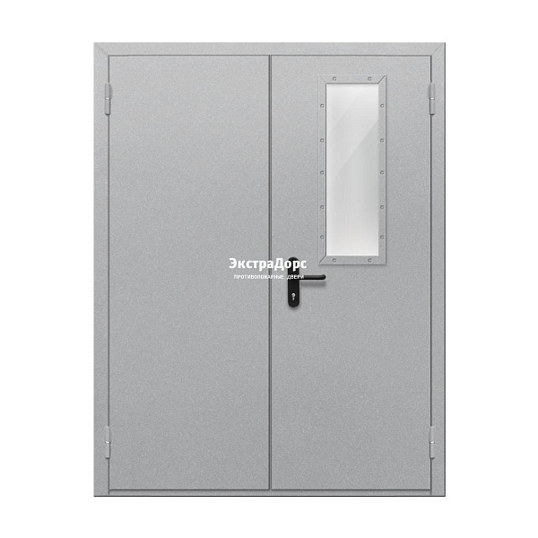 Двупольная огнестойкая дверь EI 60 ДО-02-EI-60 двупольная остеклённая с прямоугольным стеклом в Дзержинском  купить